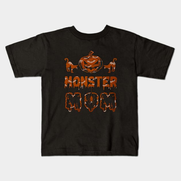 Orange Monster Mom Kids T-Shirt by Kylie Paul